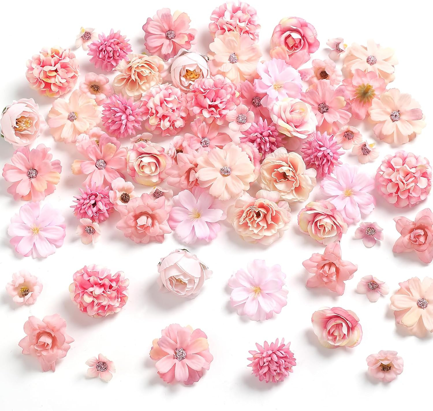 Faux Flower Heads Mini Pink Artificial Flower Heads Fake Peony Daisy Rose Flower