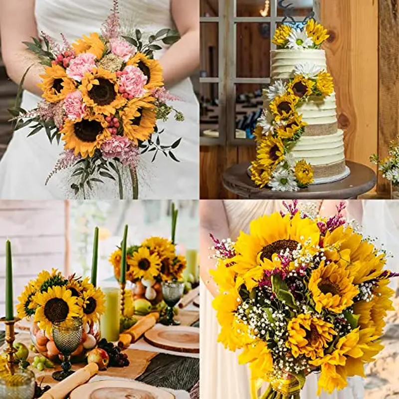 5/10PCS Artificial Sunflowers Bouquet Flowers Fake Decoration for Outdoor Garden