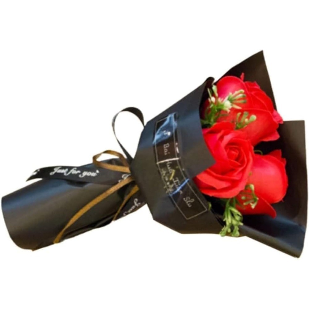 Red Artificial Rose Bouquet Soap Flower Petals Gift for Women Valentine’s Day