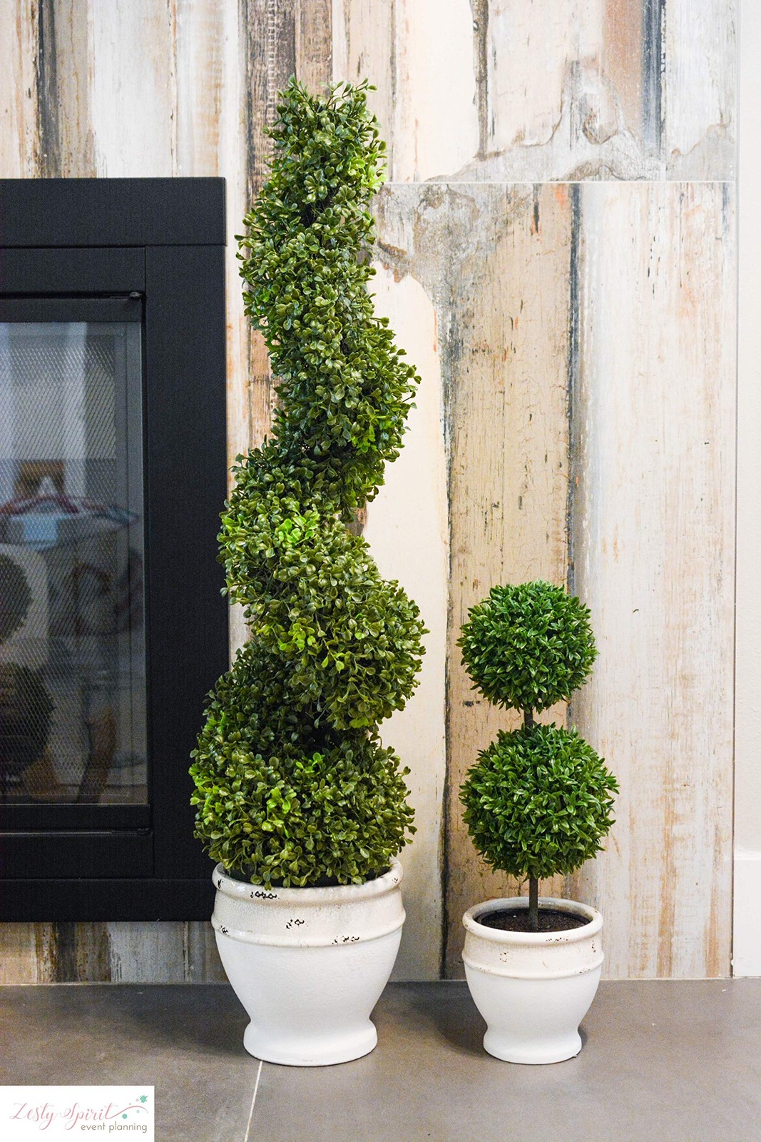 2 x 36 Inch Boxwood Spiral Shape Faux Planters for Home Decor, Office Desk, Fron