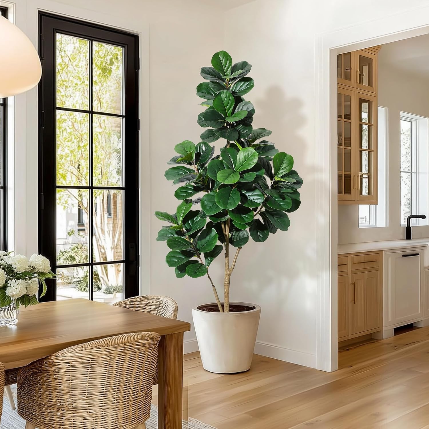 Artificial Plant Ficus Fig Tree Plant Black Plastic Pot 180cm Fiddle Fig 6ft
