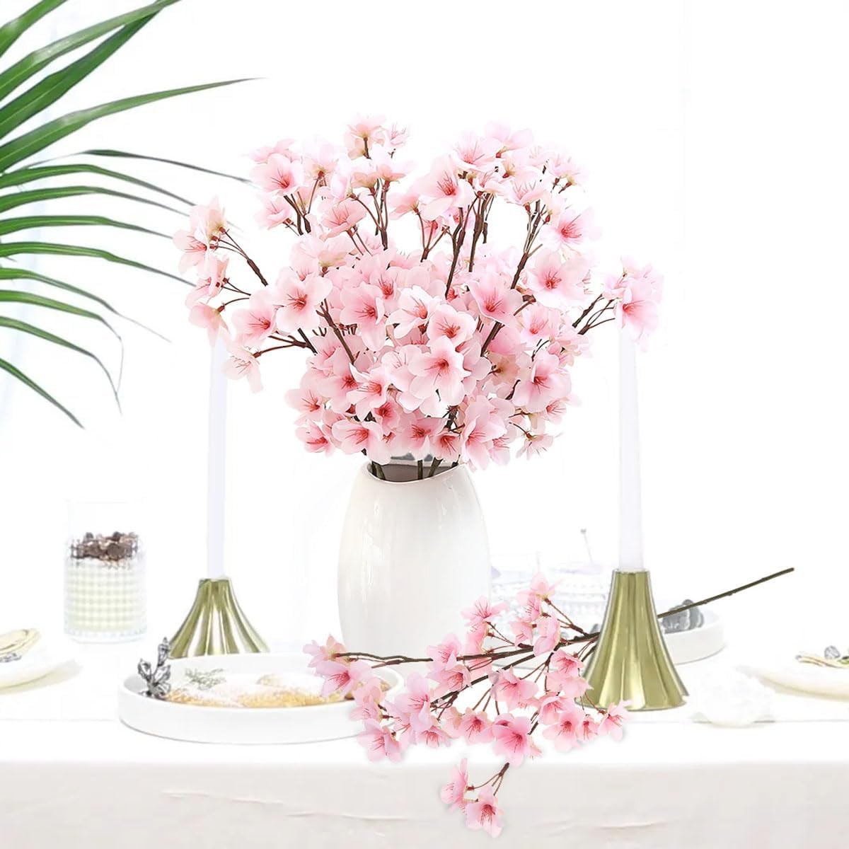 4 Pcs Artificial Cherry Blossom Flower Branches, Bulk Silk Faux Flowers Real Tou