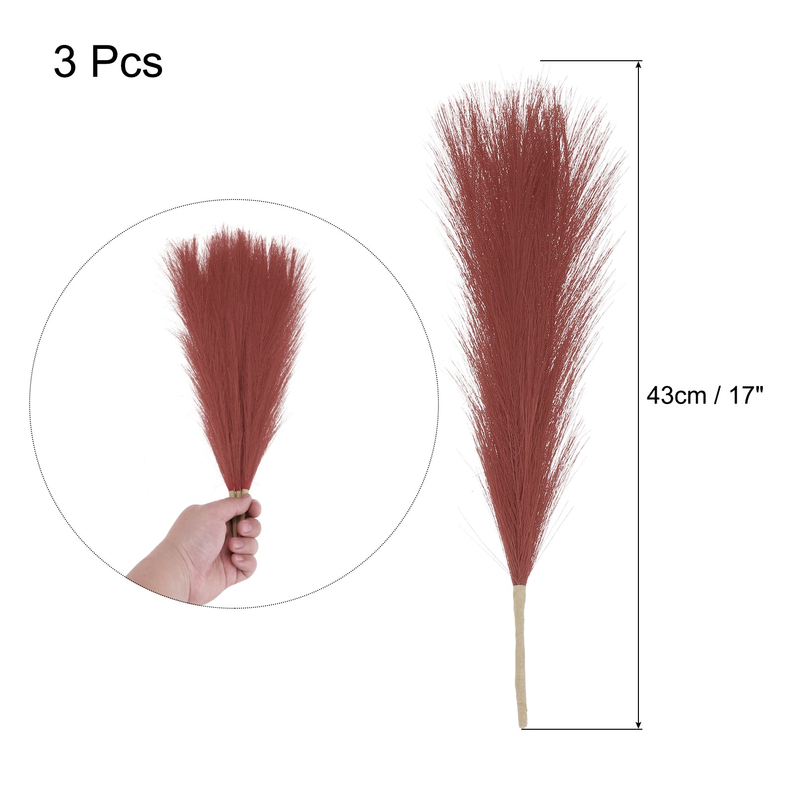 3pcs Dried Faux Pampas Grass 17″ Artificial Pampas Grass Decor Wine Red