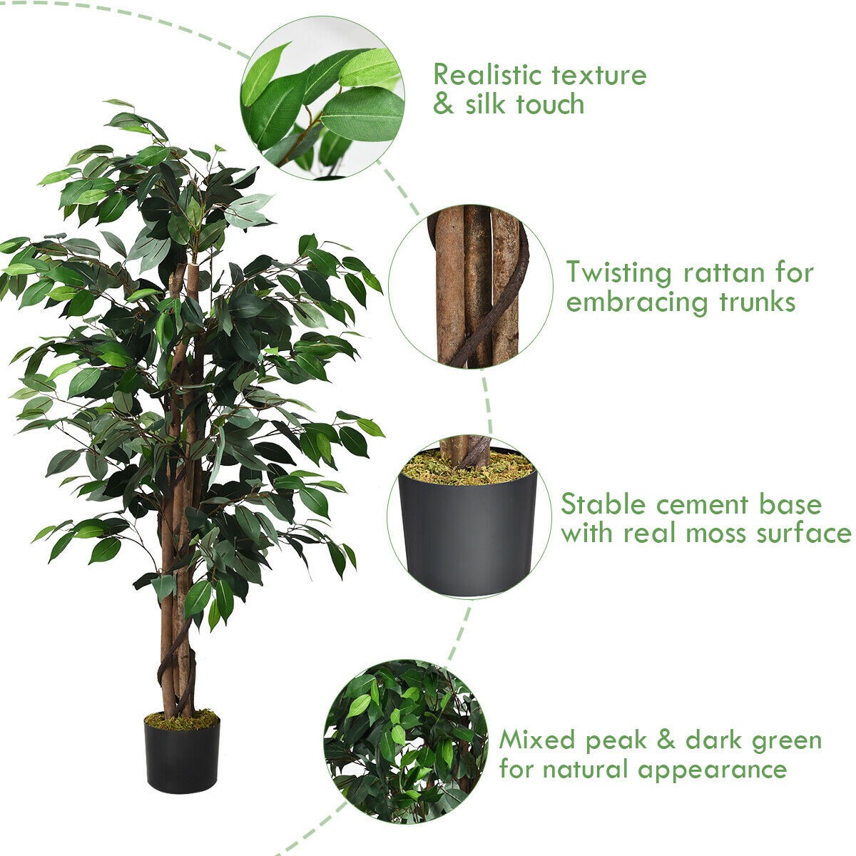 4Ft Artificial Ficus Tree Fake Greenery Plant Home Office Decoration