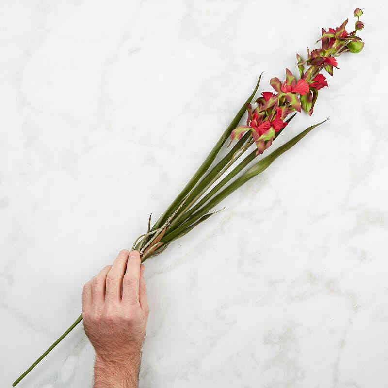 Poly Silk Tropical Red and Green Orchid Stem