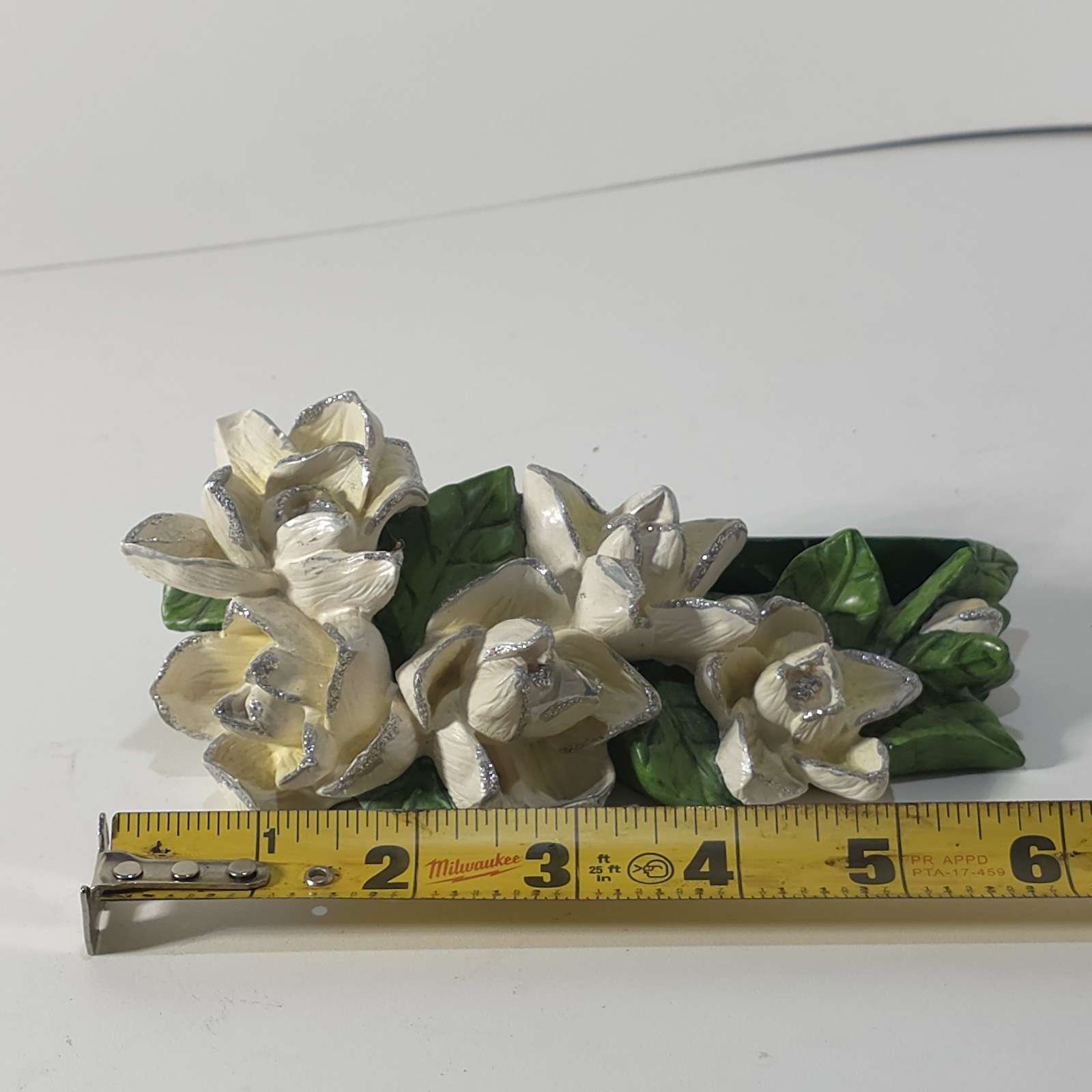 Vintage Ceramic White Porcelain Flower Log Centerpiece Green Base Floral Arrange