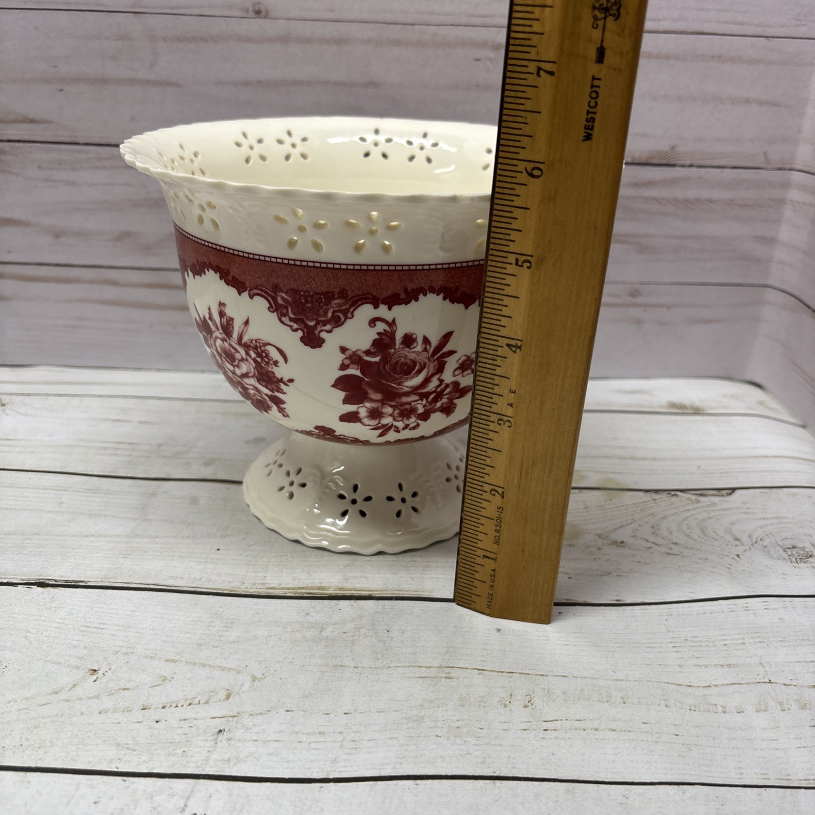 FTD Wine Colored Rose Bouquet Flower Plant Pot Sm Chip & Crack On Top Rim 5.5”T