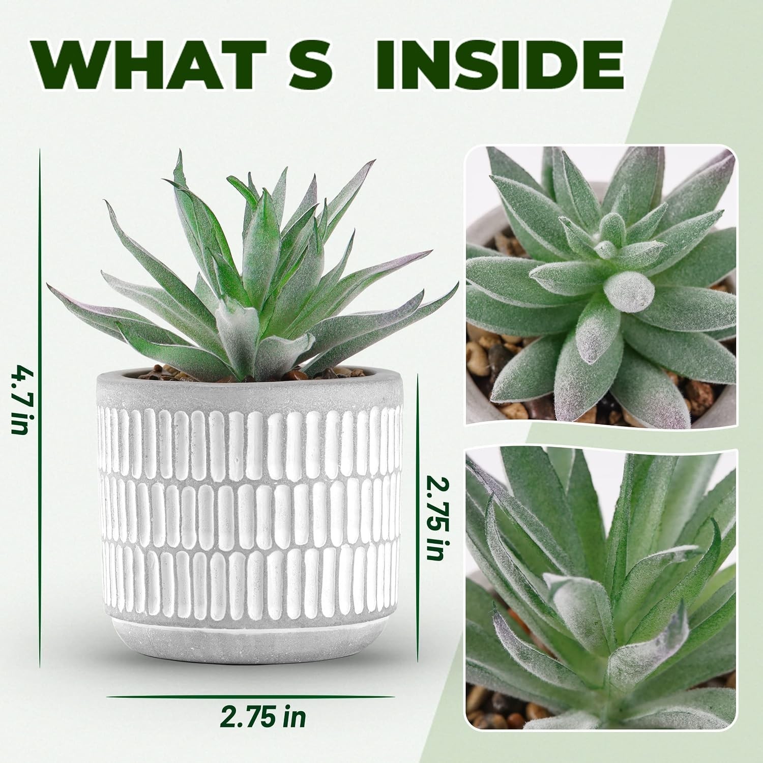 2 Pack of Stylish Striped Planters with Realistic Faux Succulents – Eco-Friendly