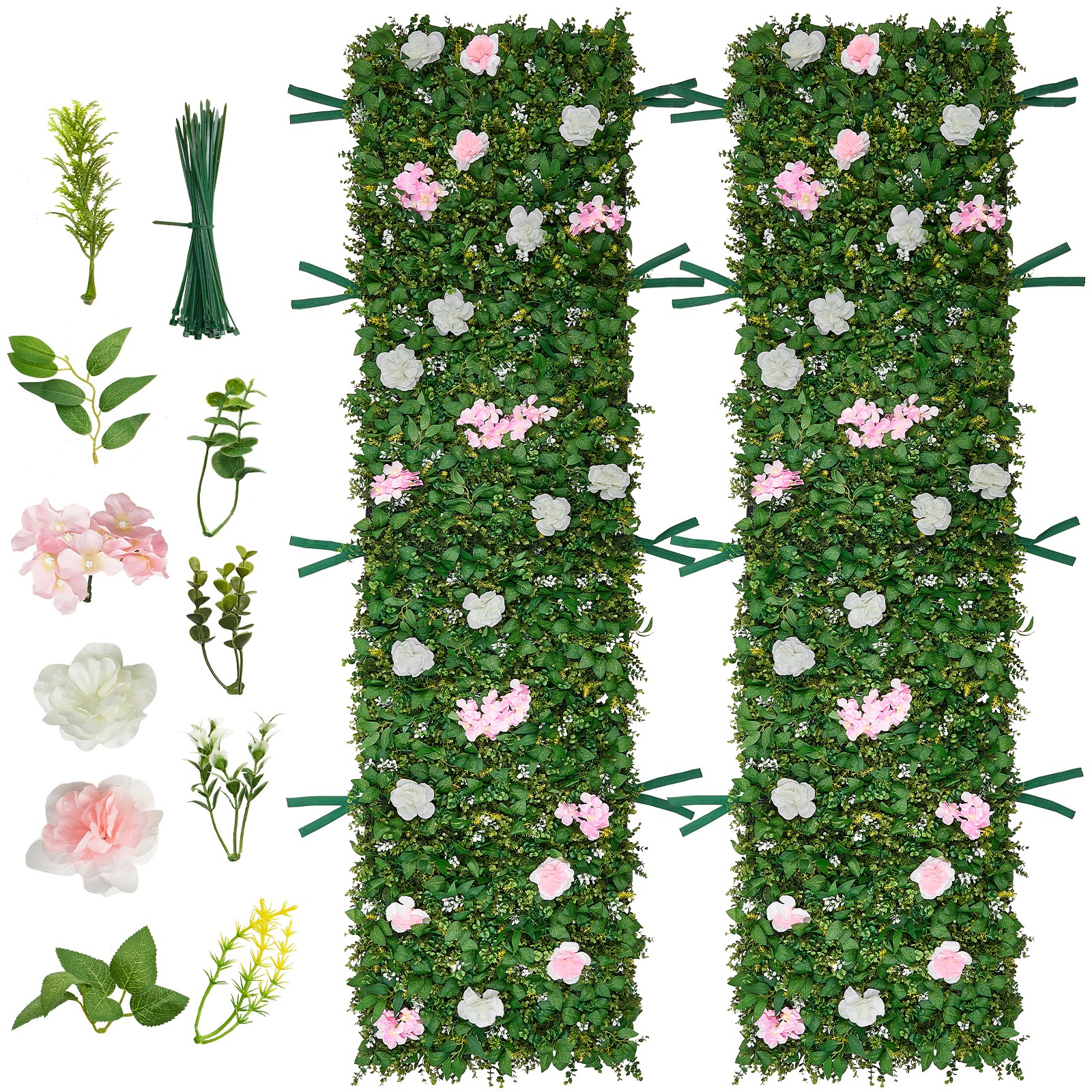 Uimoso Artificial Floral Wall Backdrop, 2PCS 2 x 8 ft Each Decorative Panel