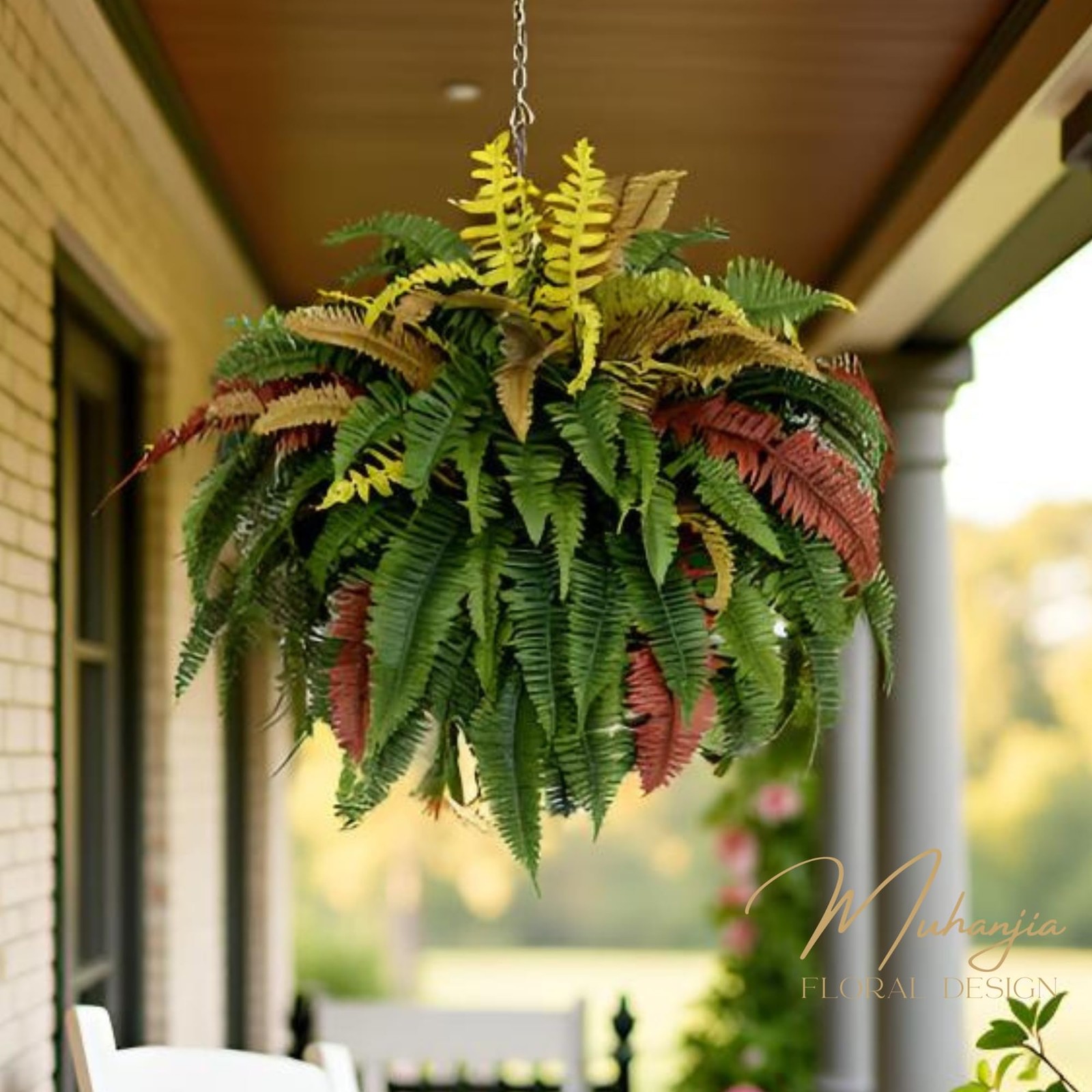 50” Silky Artificial Boston Fern, 128 Fronds Large Hanging Plants for Outside…