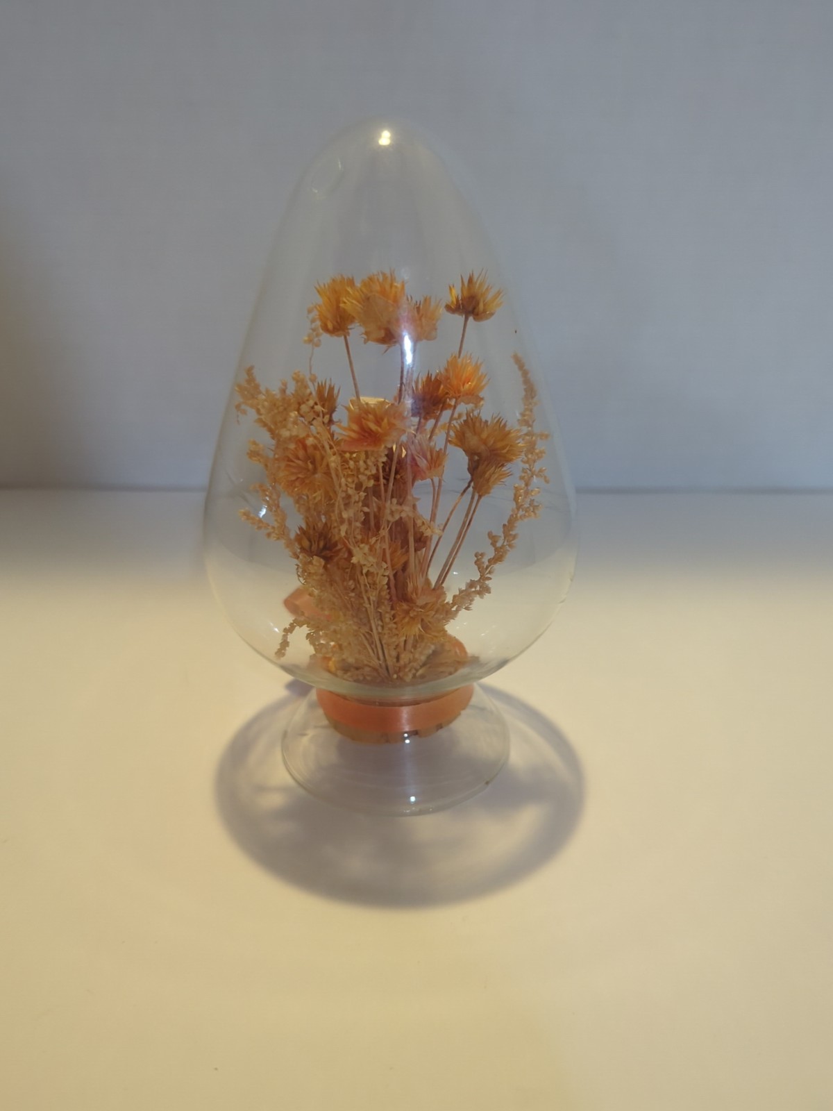 VINTAGE Corn Husk Doll With Dried Flowers Under Glass Bulb Dome Cottagecore