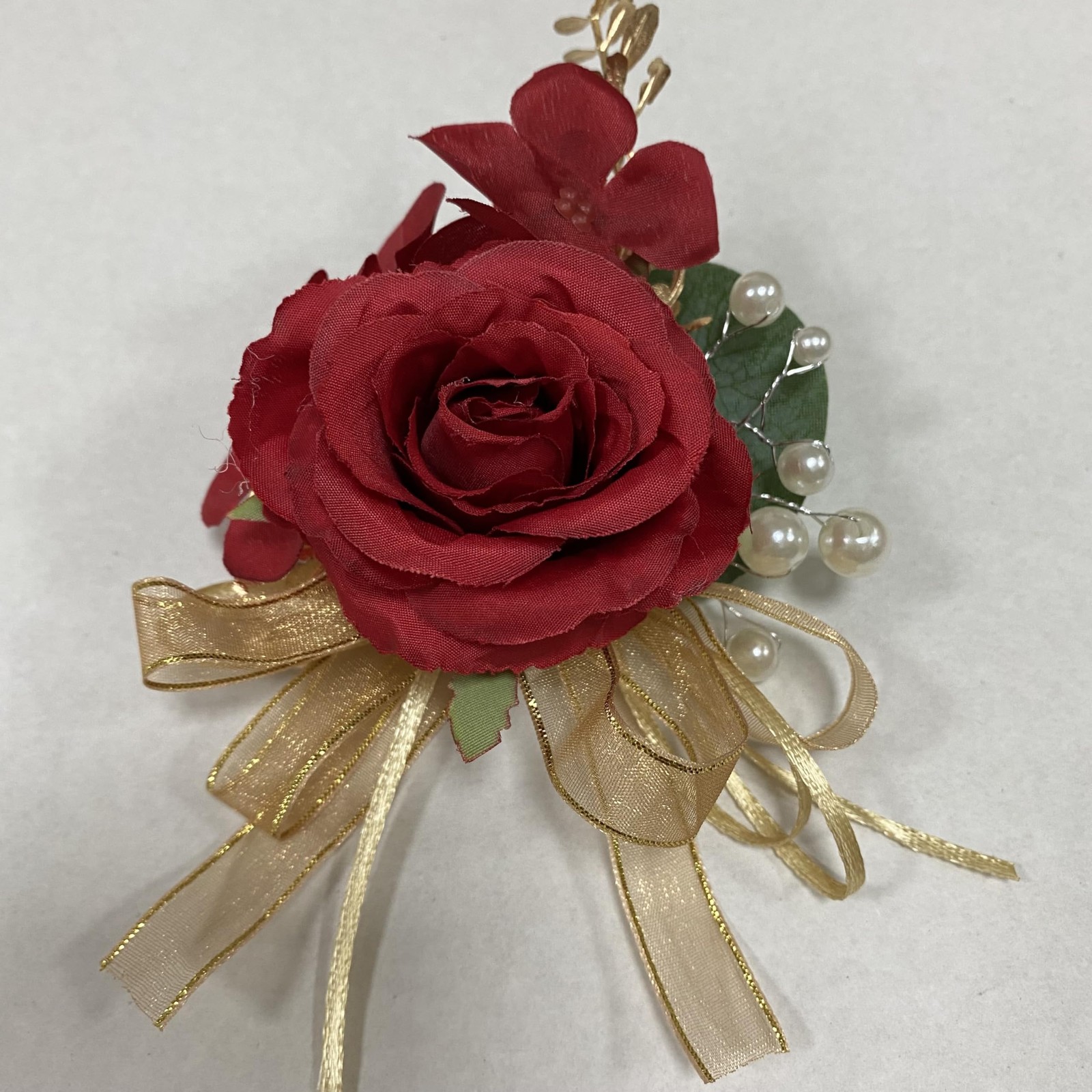 Gold Corsage and Boutonniere Set for Prom, Rose Gold Leaves Prom Flowers Wris…