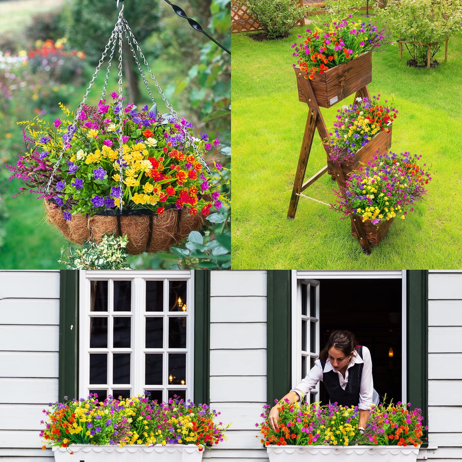 Ouddy Decor 16 Bundles Artificial Flowers for Outdoors Fake Plastic Plants Fa…