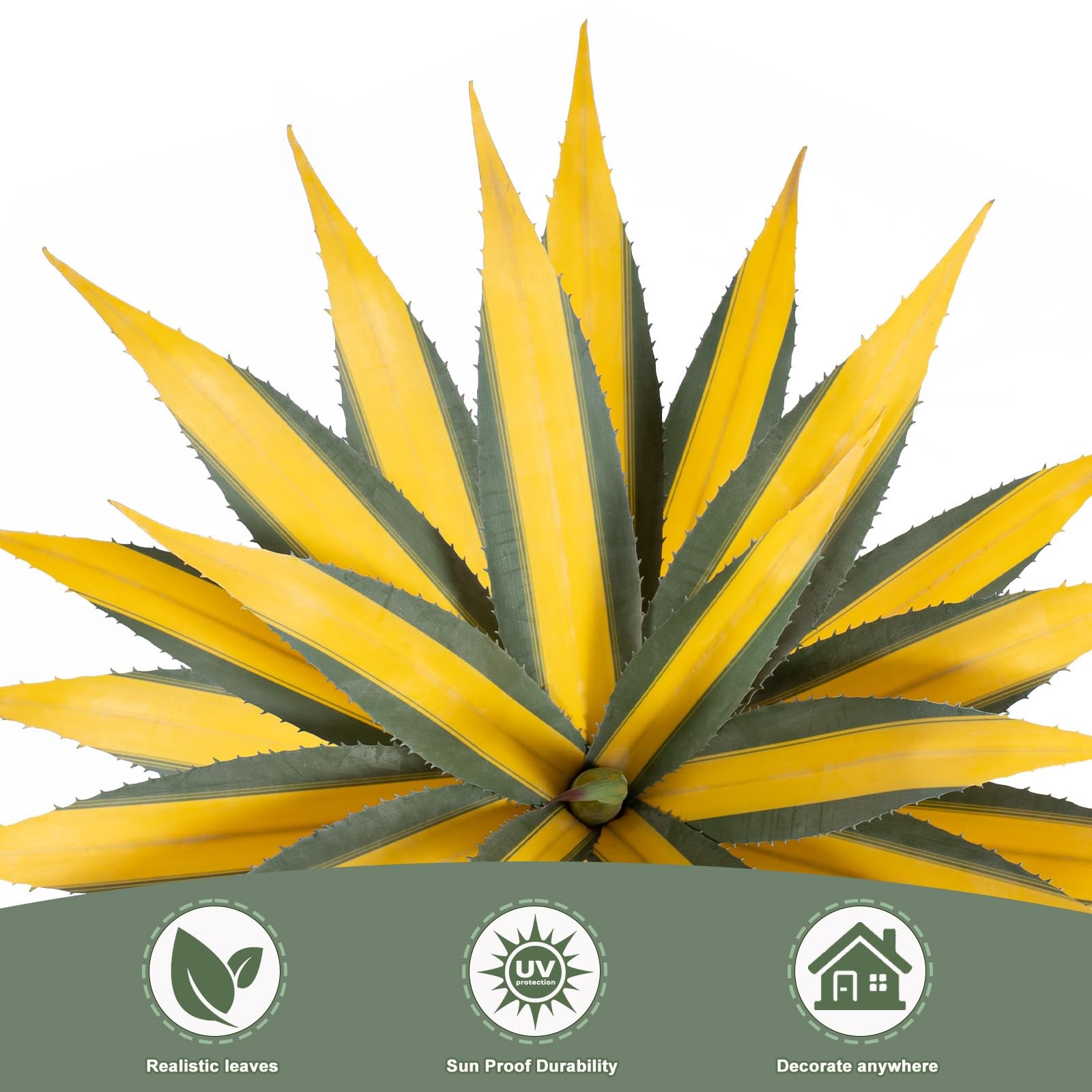 Artificial Green Edged Gold Leaf Spiny Agave Plant with 23 Leaves, 31.49in Fa…