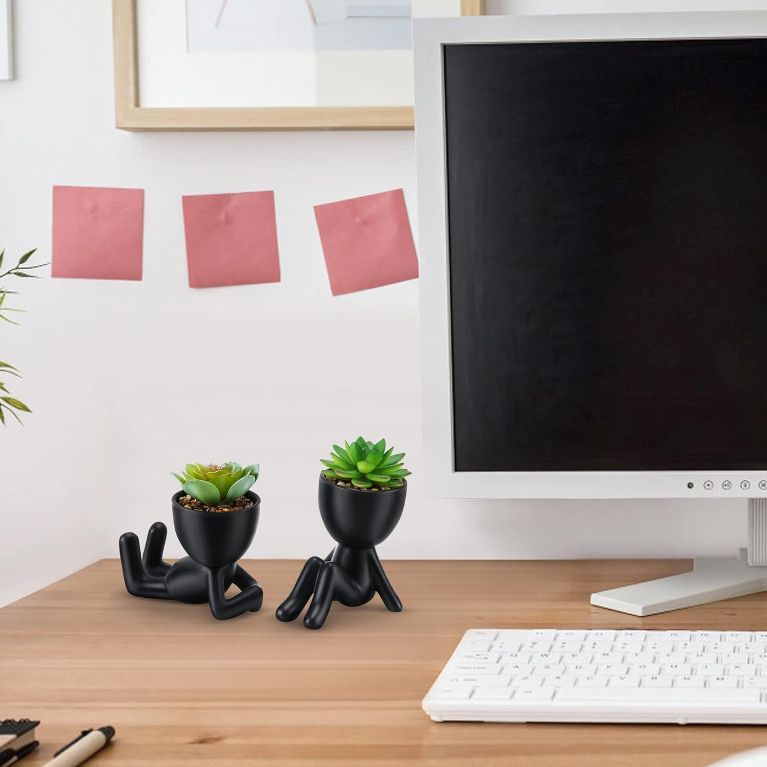 Fake Succulent, Mini Succulents Plants Artificial in Black Modern Human Shaped C