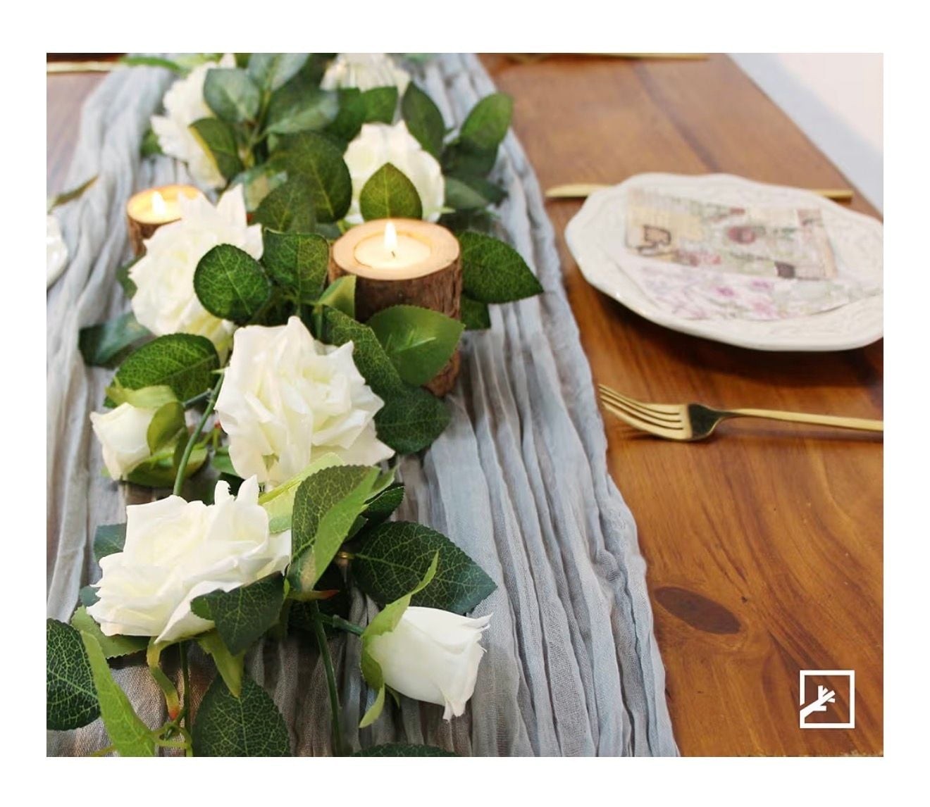 5-Pack Artificial White Rose Garland 32.5ft – Hanging Silk Flower Vines for Wedd