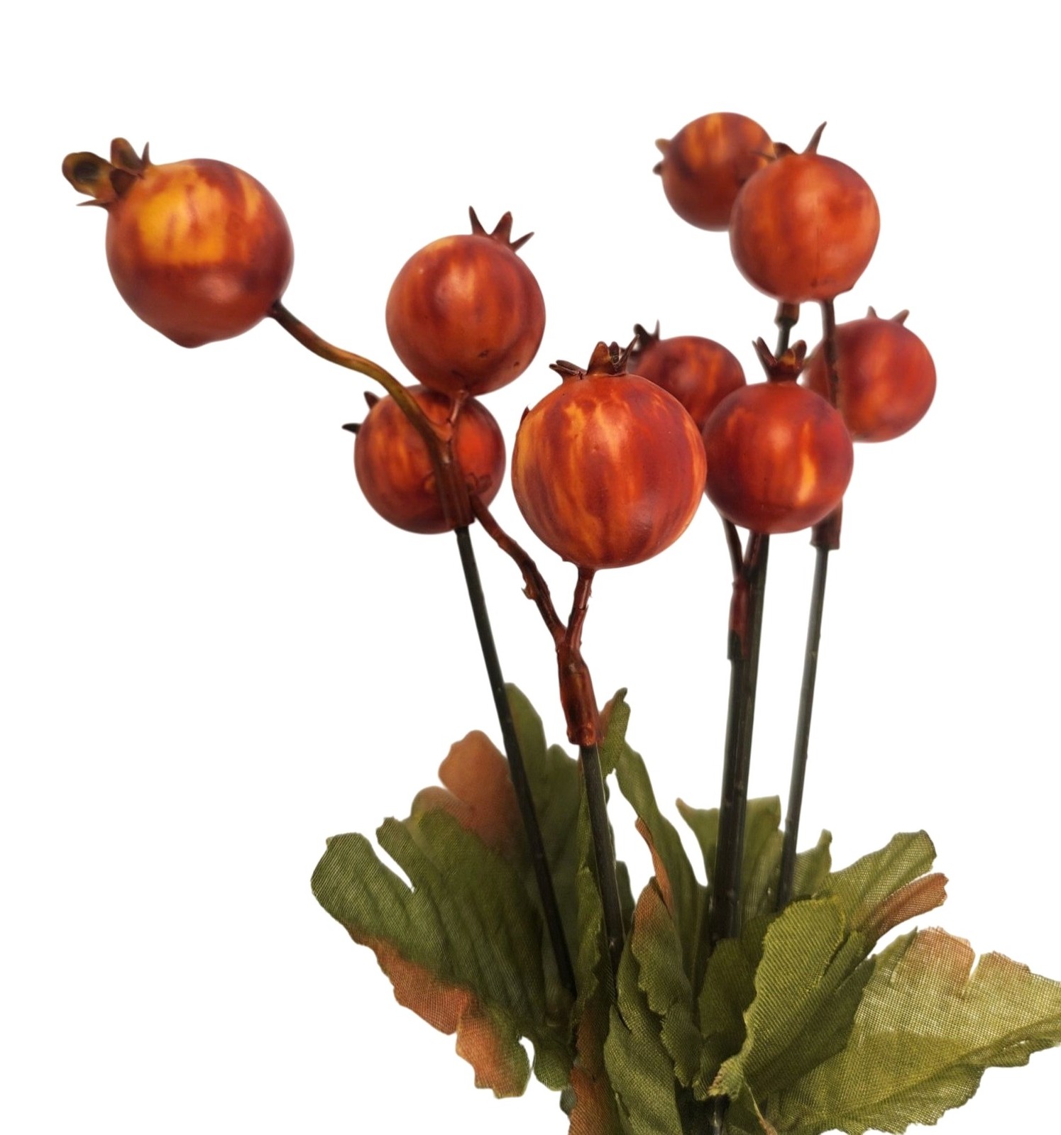 Artificial Floral Berry Stem With Orange & Green Leaves For Seasonal Decor