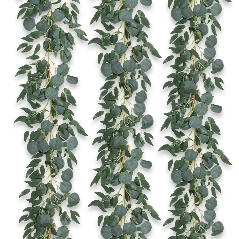 3Pcs Fake Eucalyptus Vines, 6.5FT Silk Ivy Garland, Odorless Lush Green Leave…