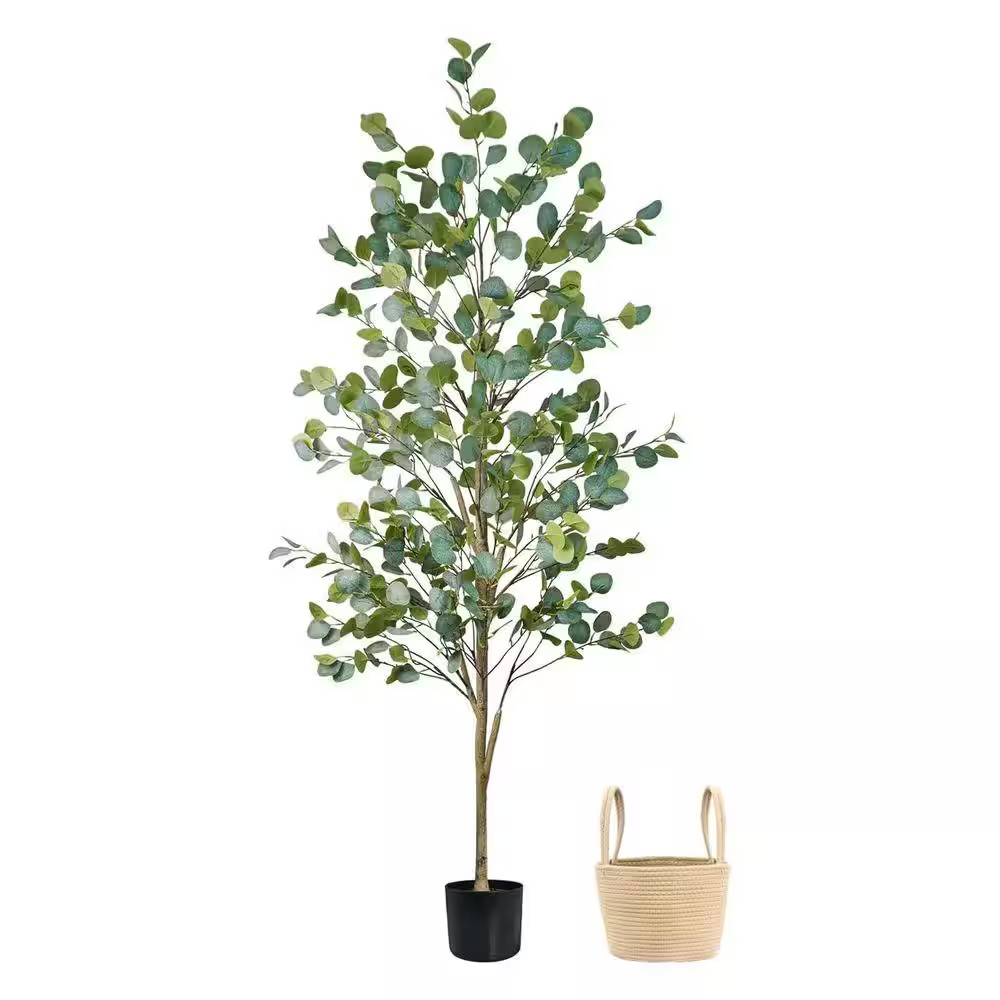 72.00 In. Artificial Eucalyptus Tree in Planter Basket Indoor Decorative Silk Pl