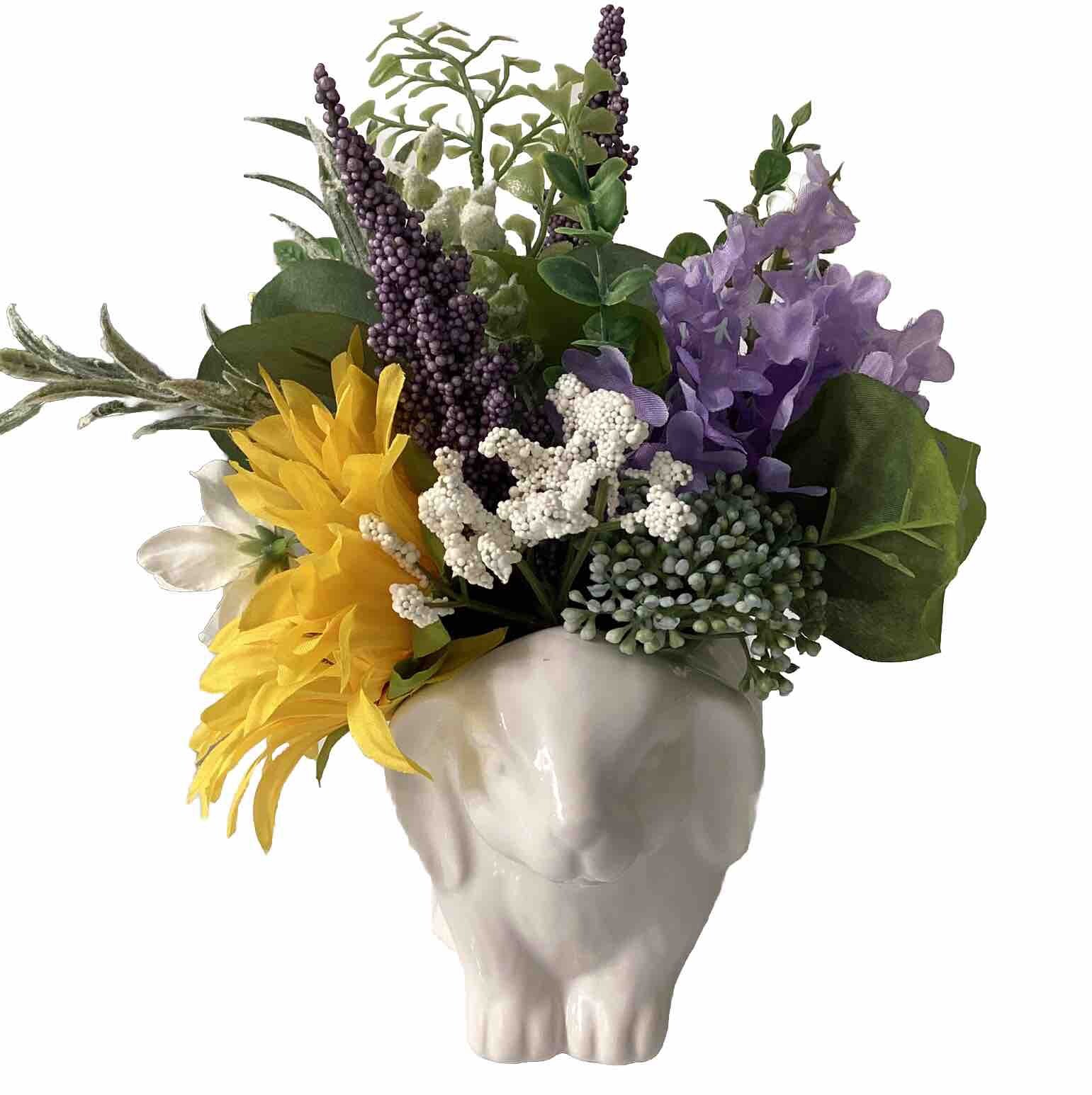 Cottage Ceramic Bunny Floral Decor “French Countryside” Sunflowers & Lavender