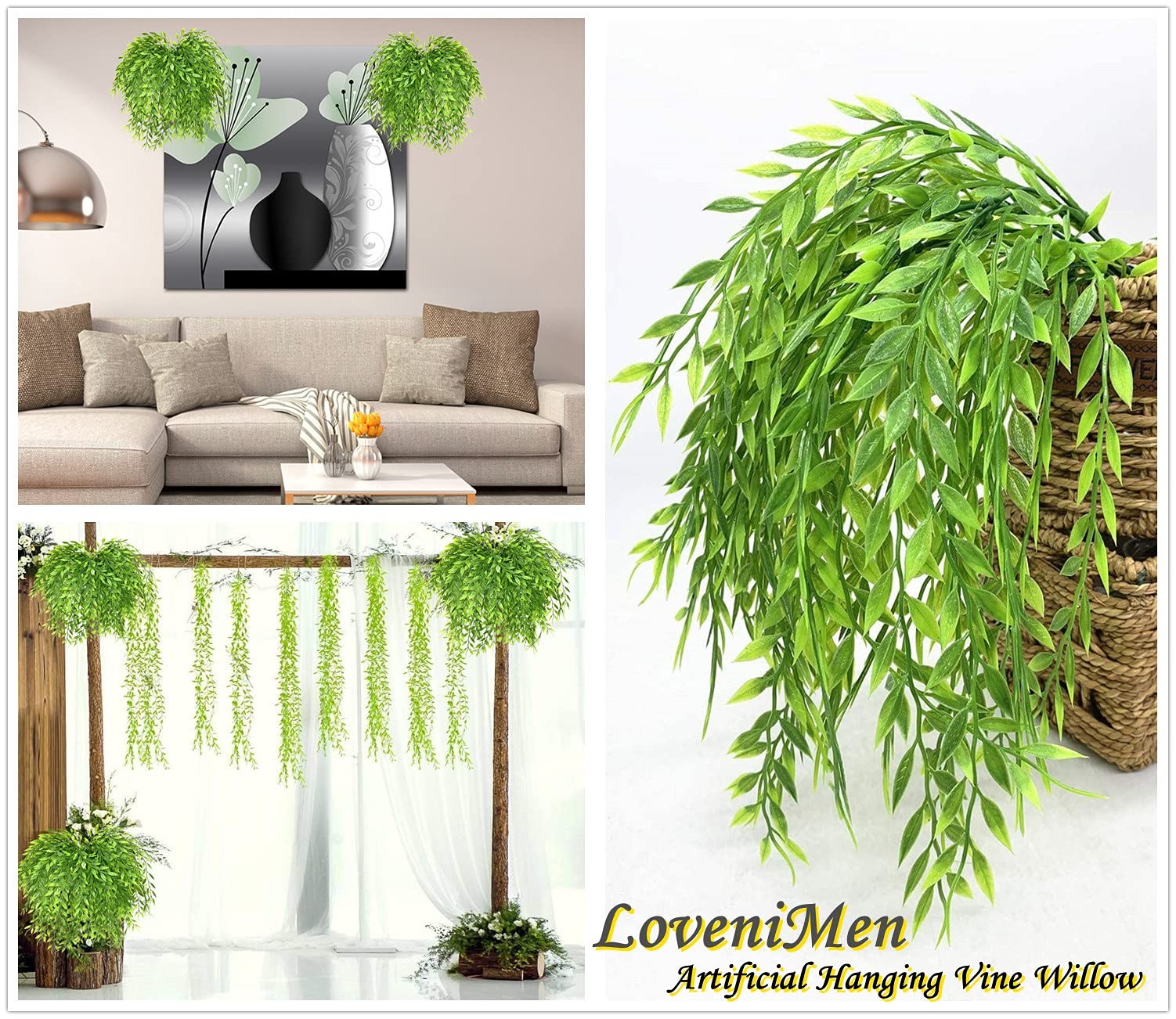 Artificial Weeping Willow, Plastic Plants Greenery Shrubs, Fake Hanging Vine …