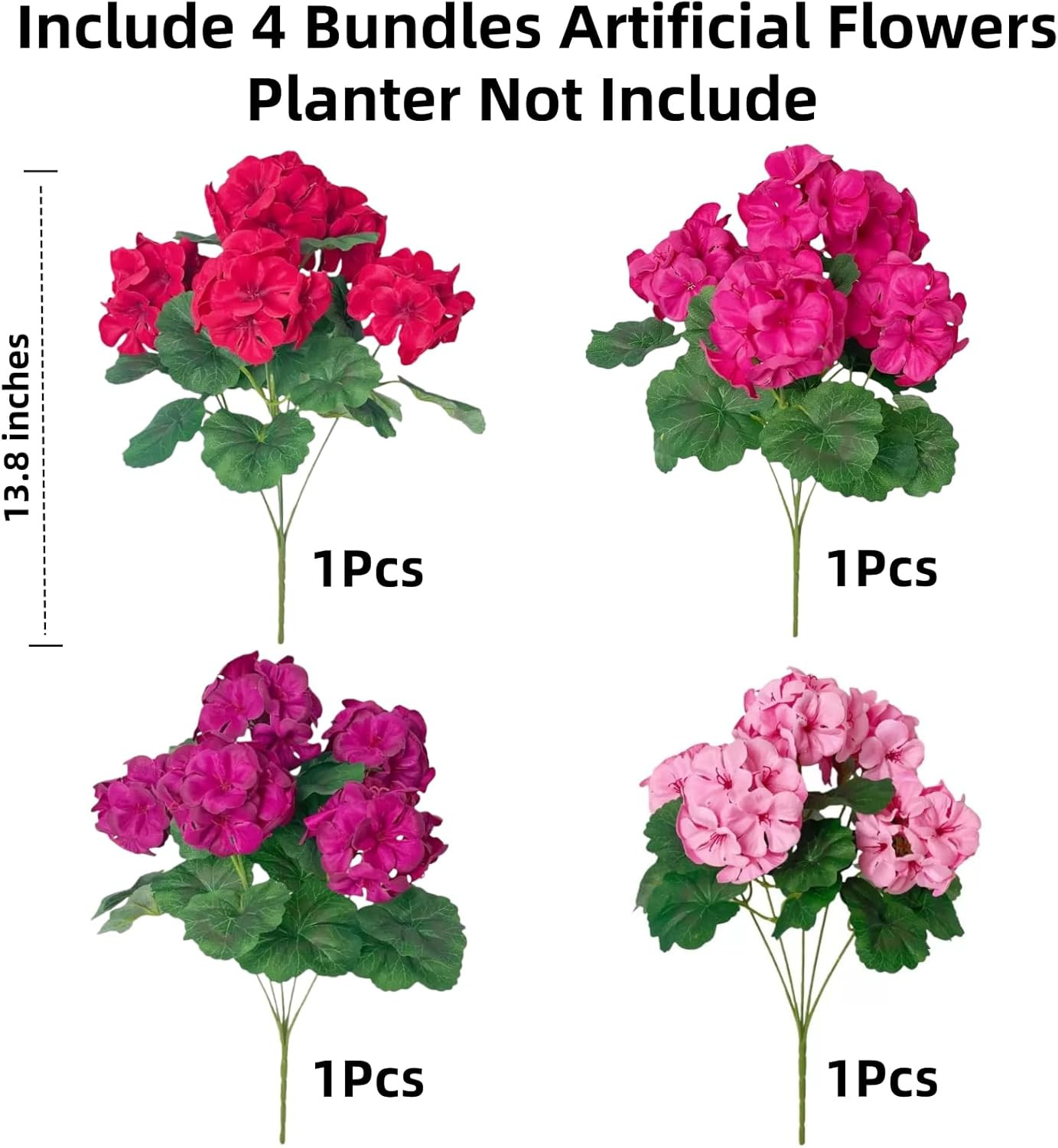 Artificial Geraniums Silk Flowers Fake Plants for Outdoor Outside, UV Resistant