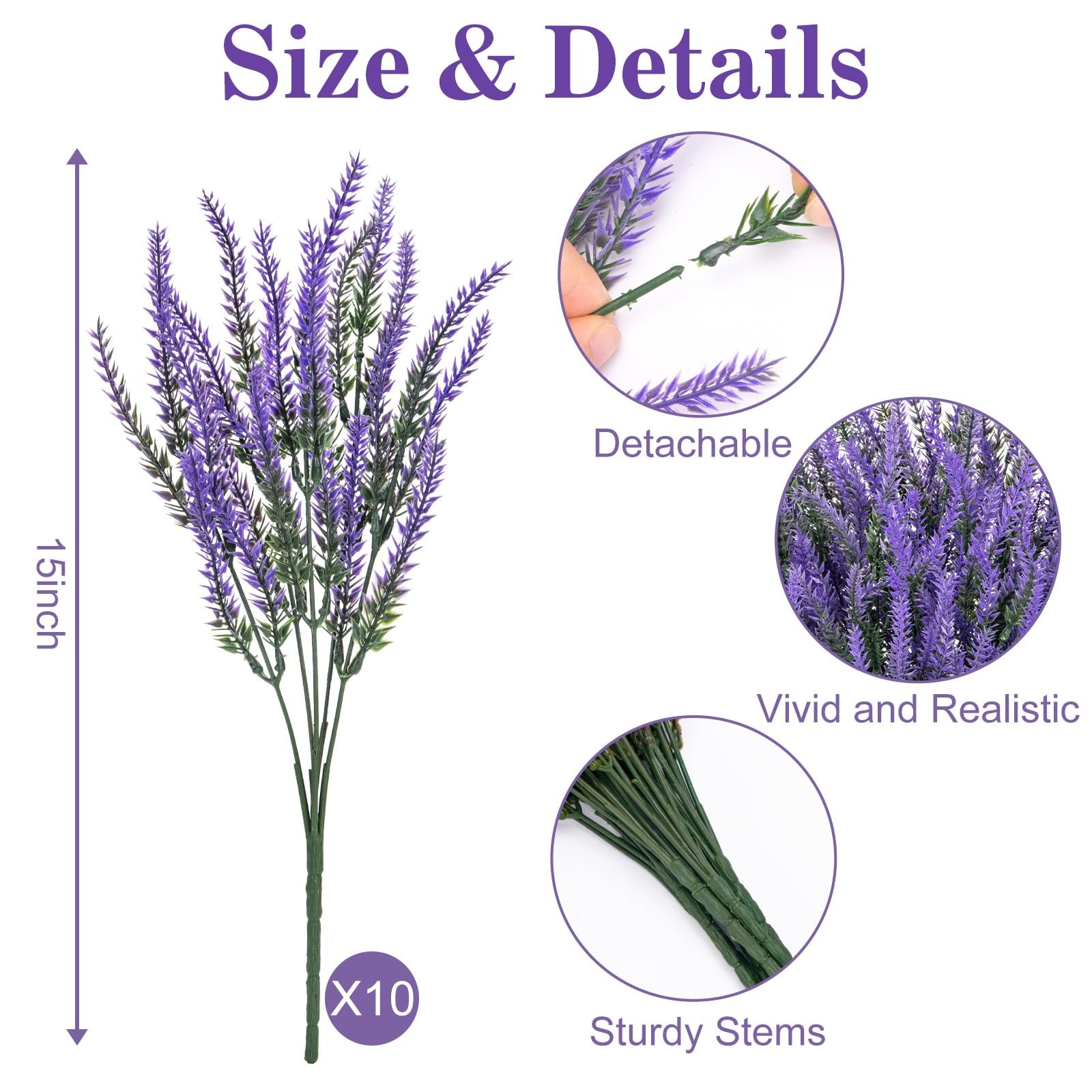 10 Bundles Artificial Lavender Flowers Faux Purple Plants Home Decor