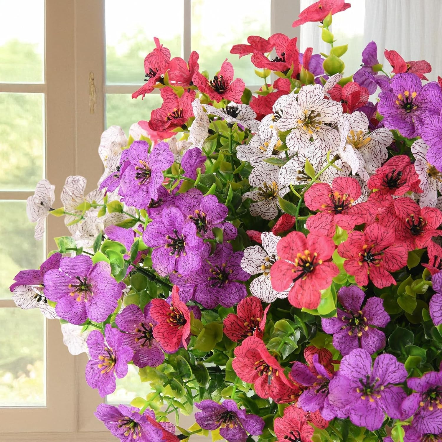 Artificial Flowers Outdoor Fake Plants 12 Bundles UV Resistant Colorful Daisy
