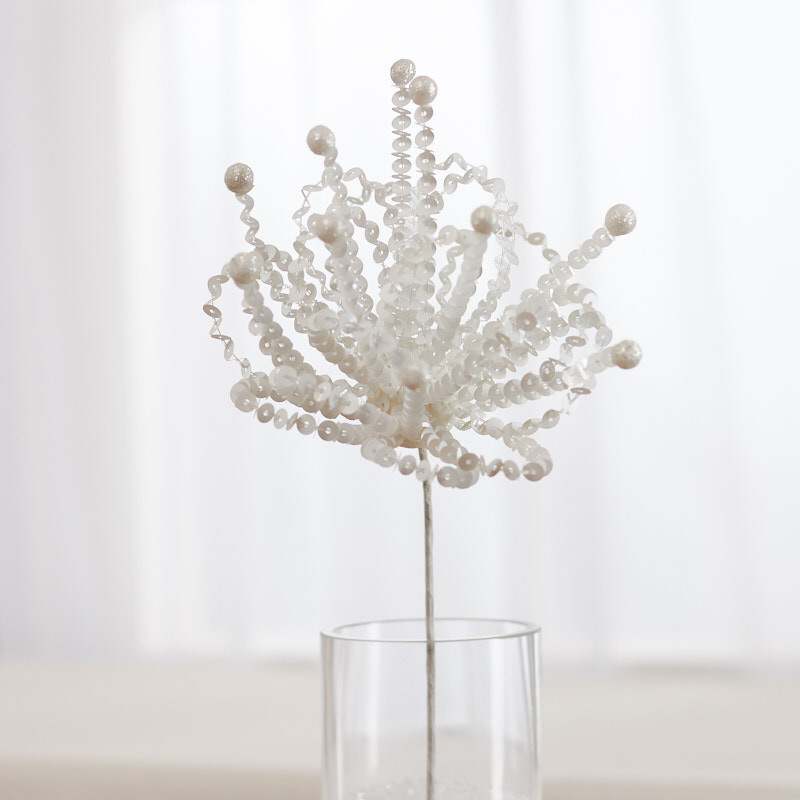 Set of 2 White Glitzy, Beaded and Sequined Star Burst 22″ Picks