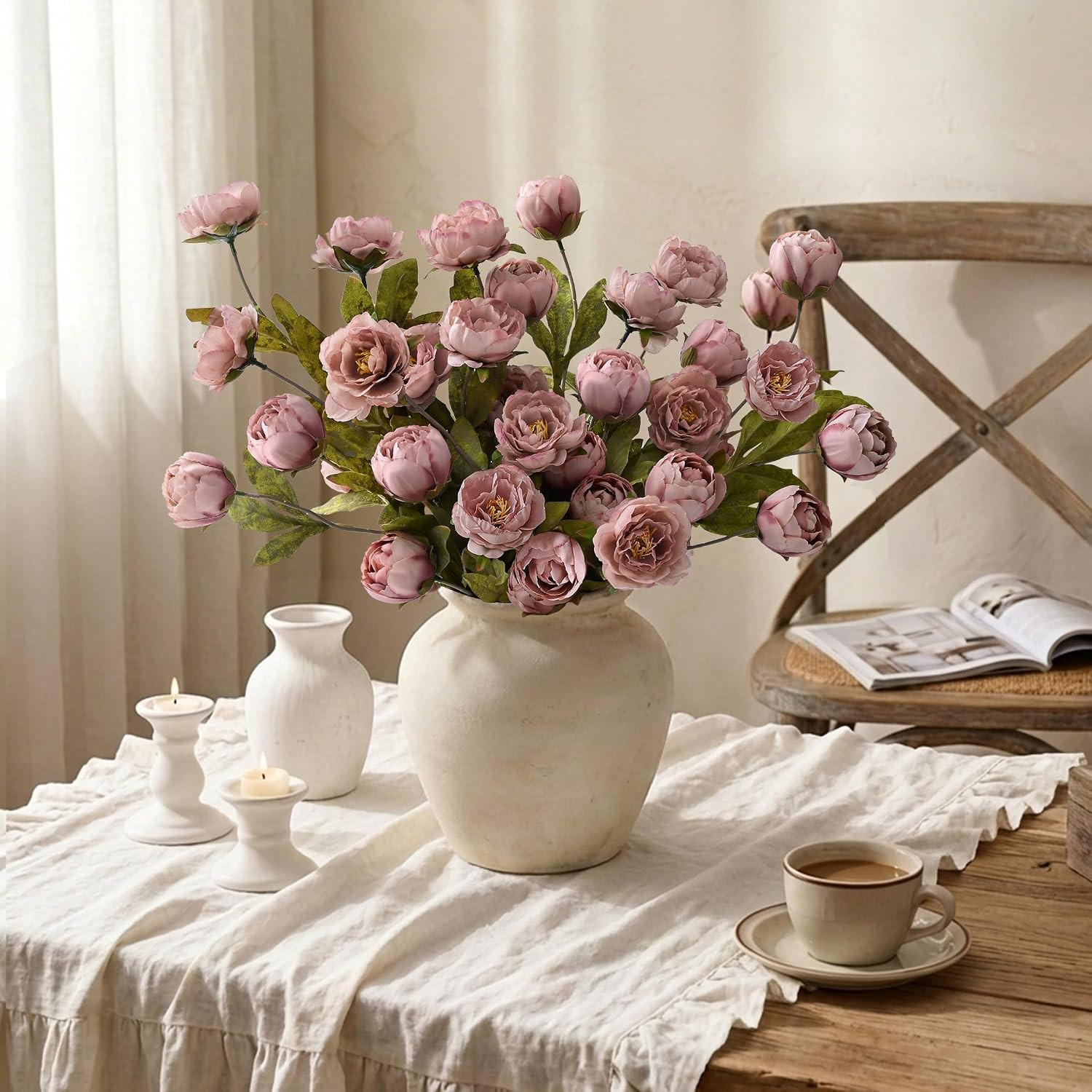 Waipfaru 6 Pcs Faux Peonies Artificial Flowers for Vase, Vintage Silk Peony Stem