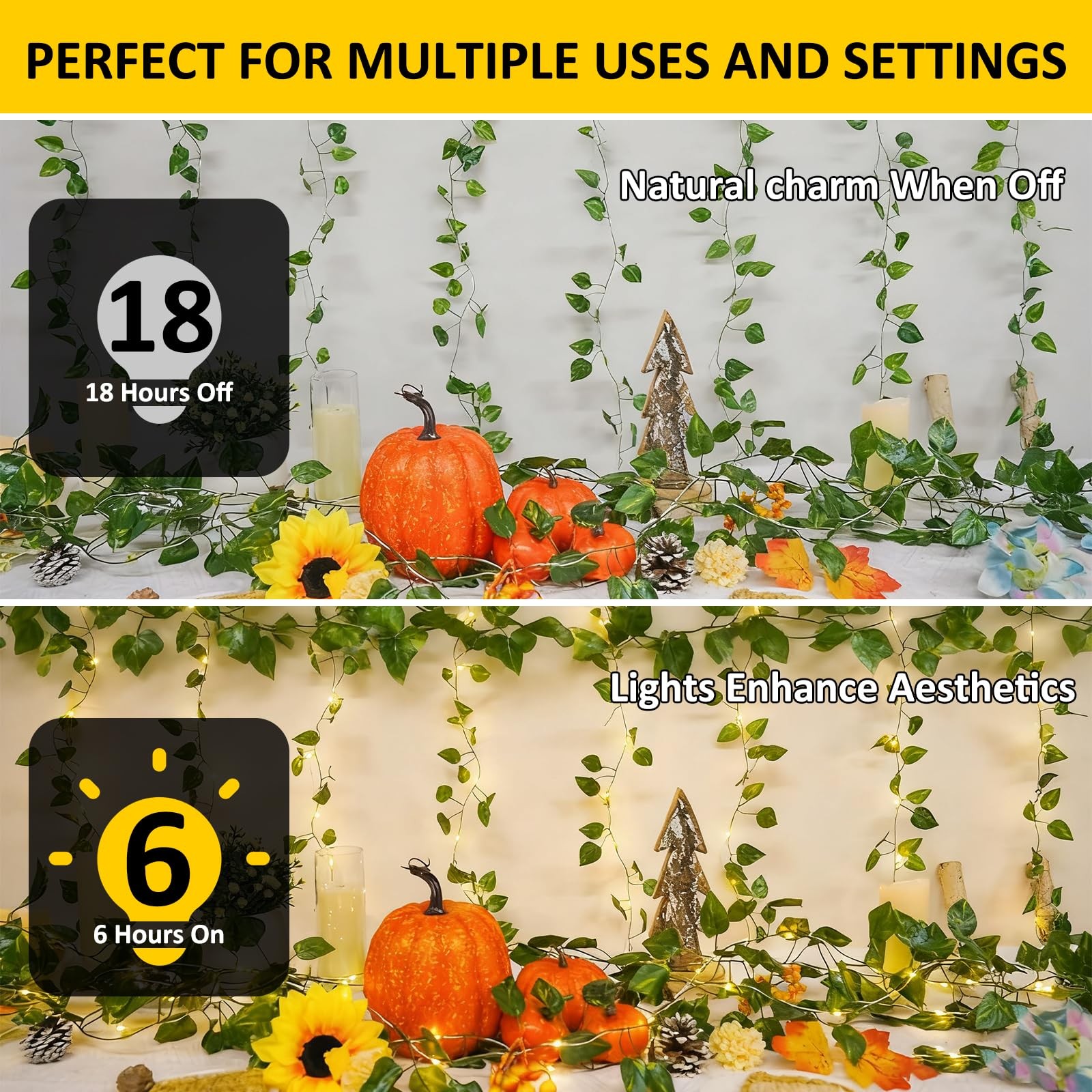 Vine Fairy Lights Battery Operated 100 LED Pothos Leaf Remote 33Ft Warm White