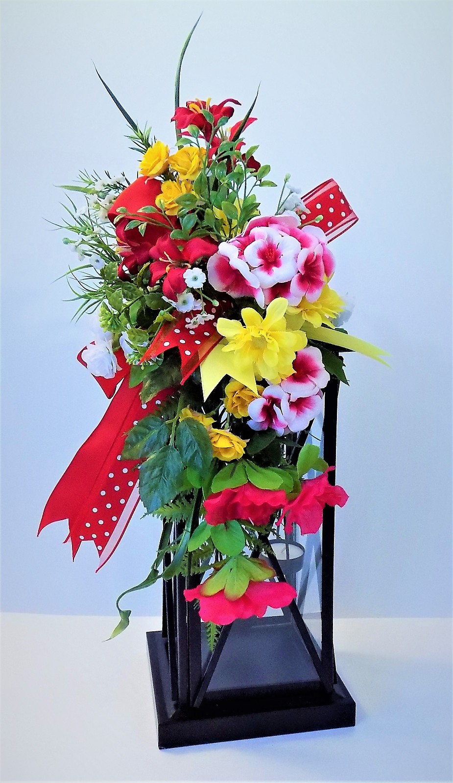 RED YELLOW FLORAL LANTERN SWAG SPRING FLOWERS SUMMER DECOR GIFT CENTERPIECE NEW