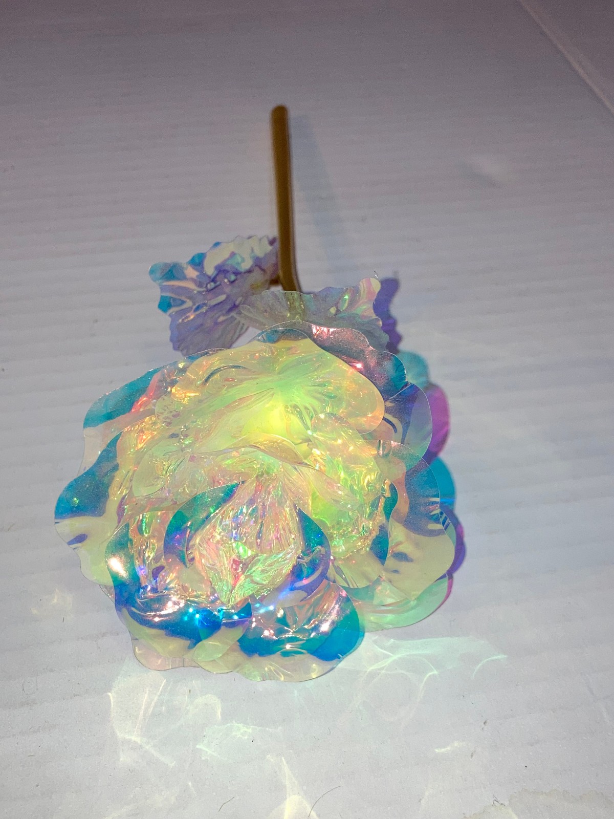 Galaxy Holographic Iridescent Forever Rose Artificial Plastic 9″ Flower