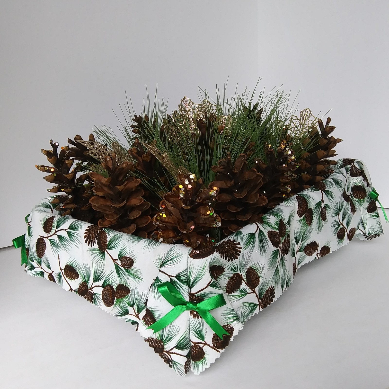 Pinecone & Evergreen Centerpiece Basket Holiday Decor Table Arrangement