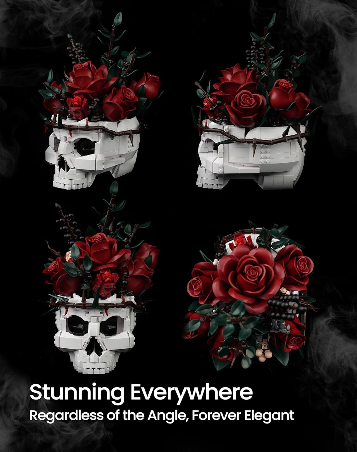 Skull Roses Flower Bouquet Building Set, Botanical Collection Kit for Adult Wome