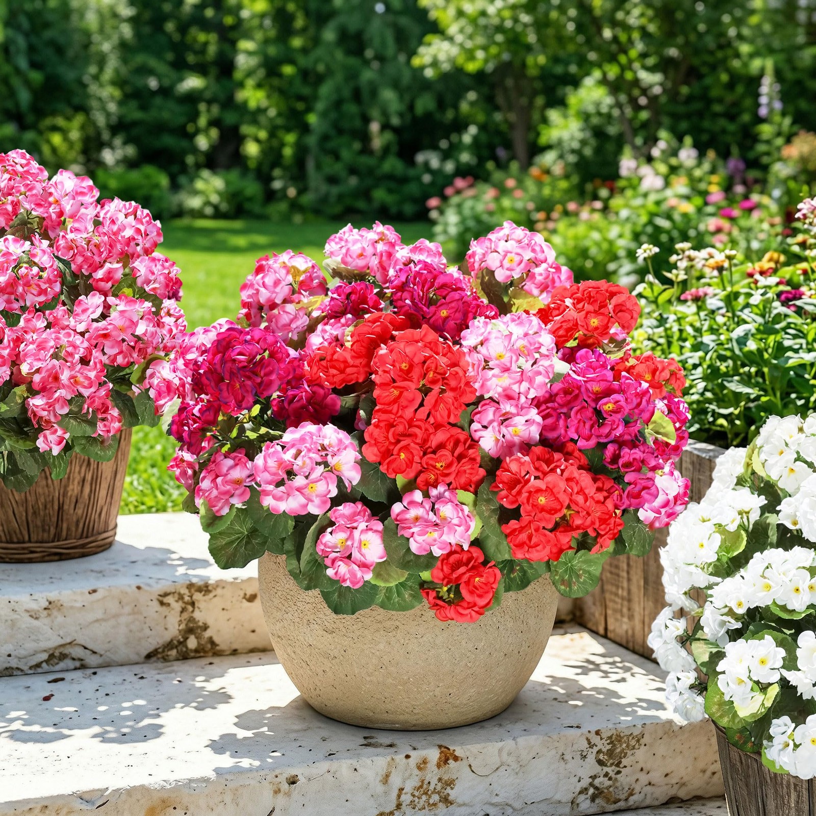 Fake Geraniums Artificial Flowers for Outdoors, 6 Bundles Silk Geraniums Flow…