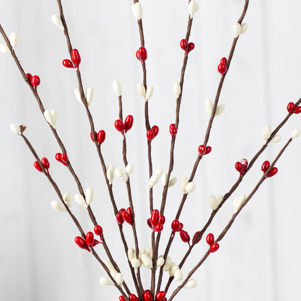 Set of 12 Hand Wrapped Petite Red and Cream Pip Berry 12″ Sprays