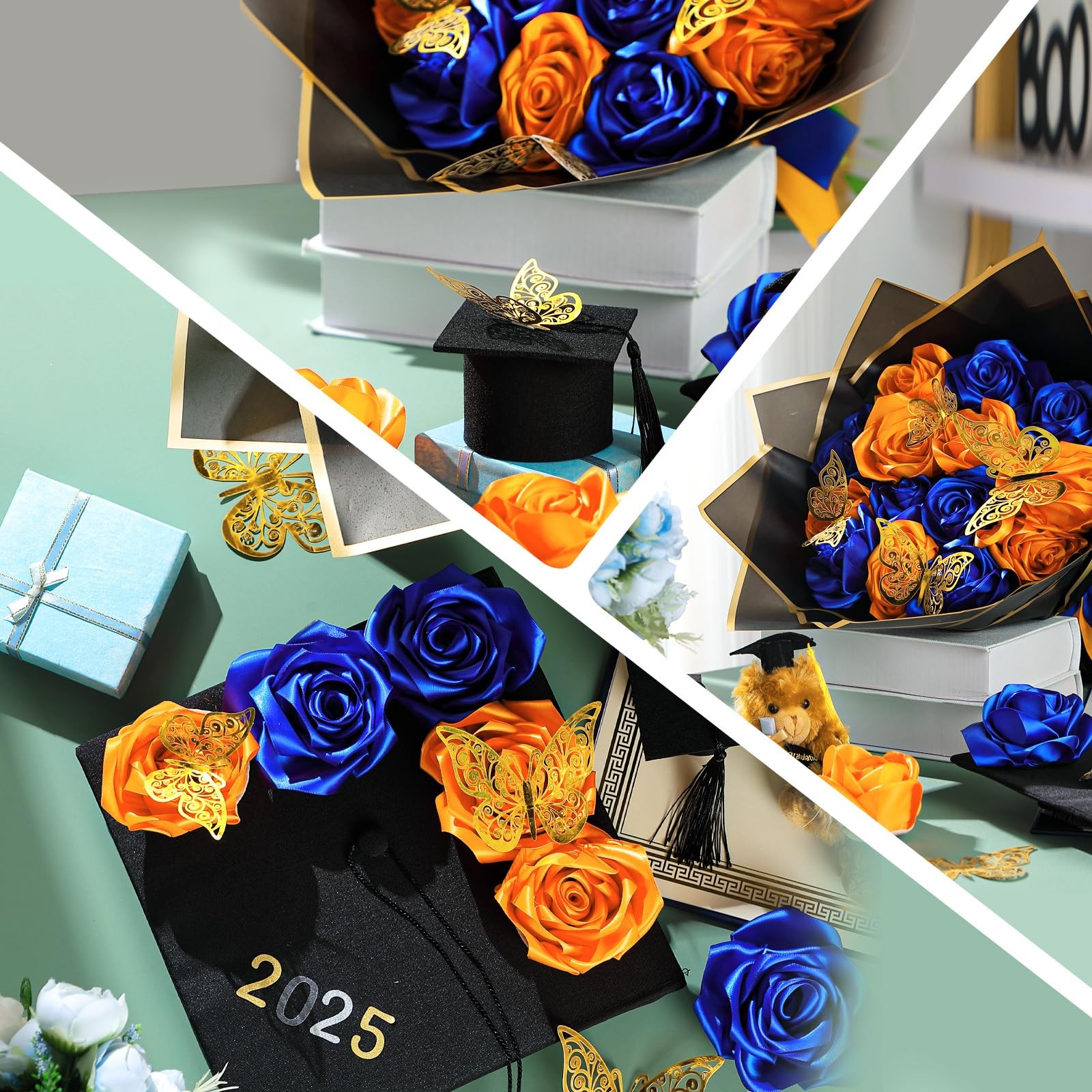 DIY Graduation Bouquet Kit 75 Pcs Flower Wrapping Paper, Ribbon & Decor
