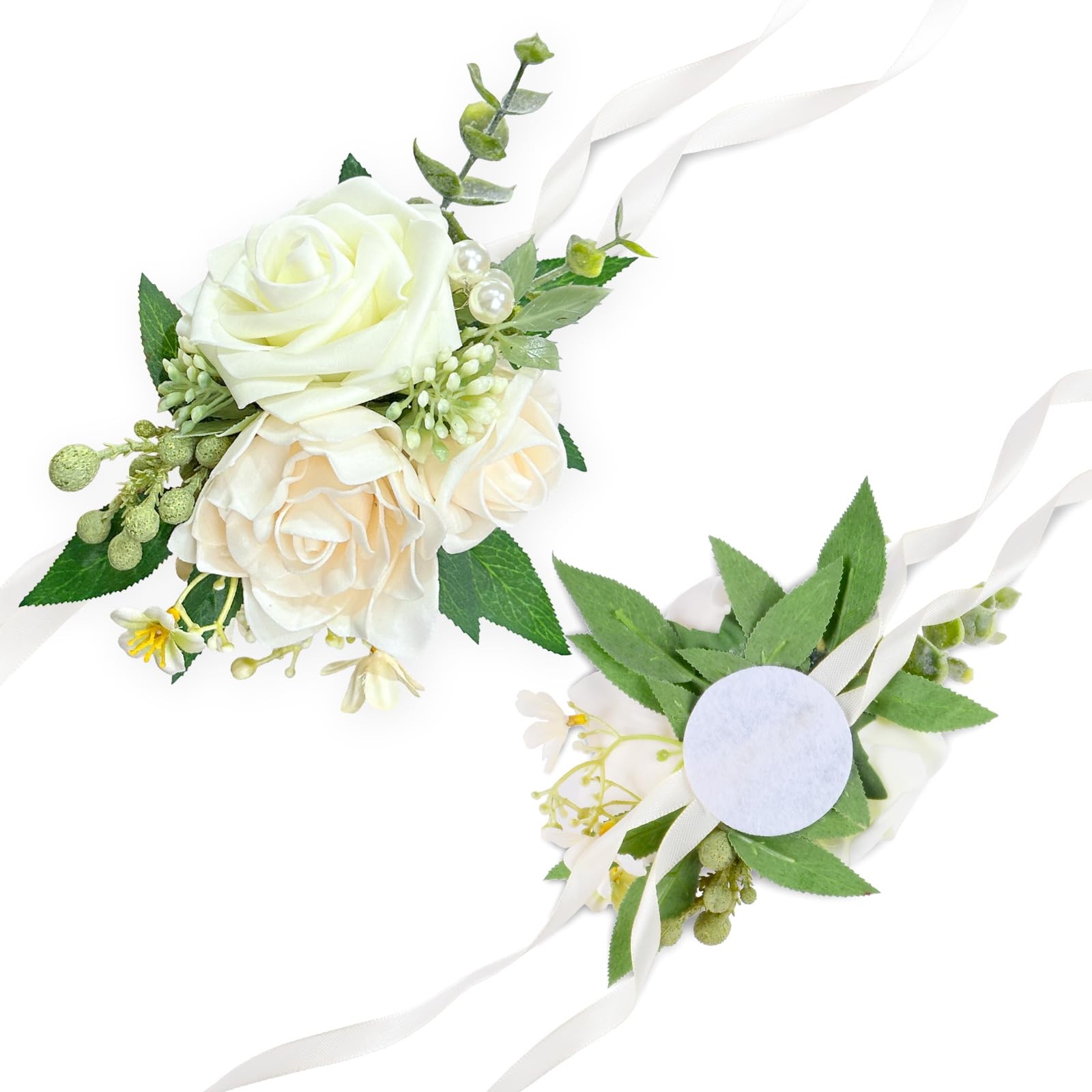 Ivory Rose Wrist Corsages White Flower Bridal Wristband Wedding Decor 6 PCS