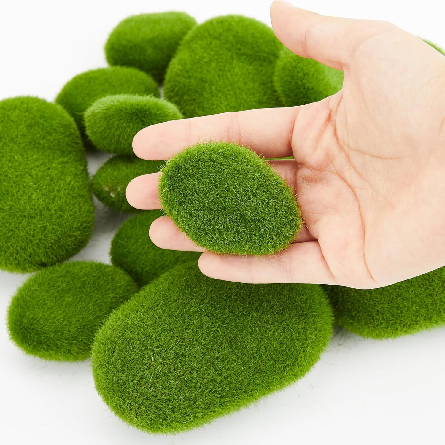 Artificial Moss Rocks 20 Pack Faux Green Decorative Stones Terrarium Crafts