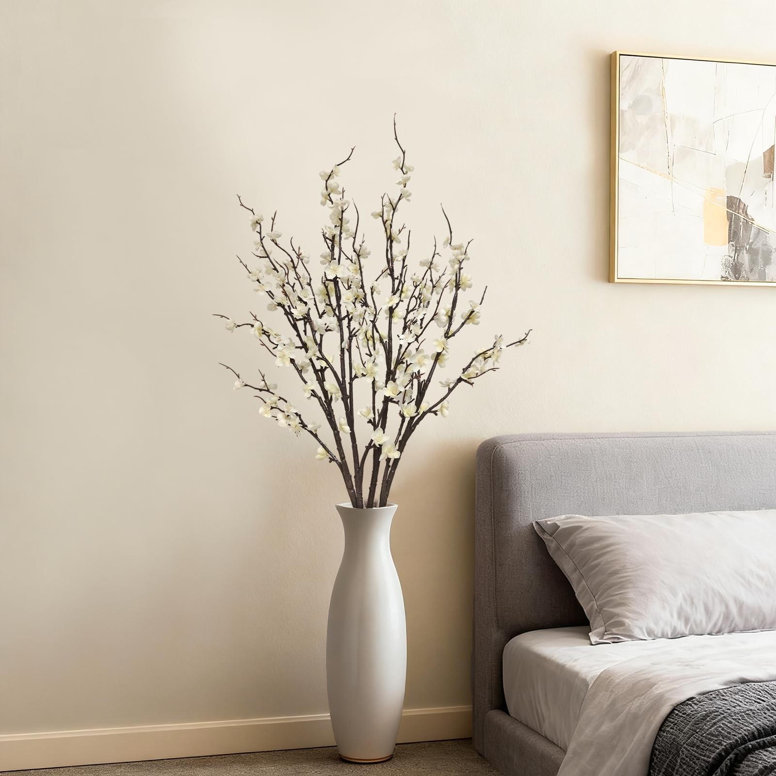 Cherica 4 Pcs Cherry Blossom Branches 39 Inch White Fake Flowers Spring Decor…