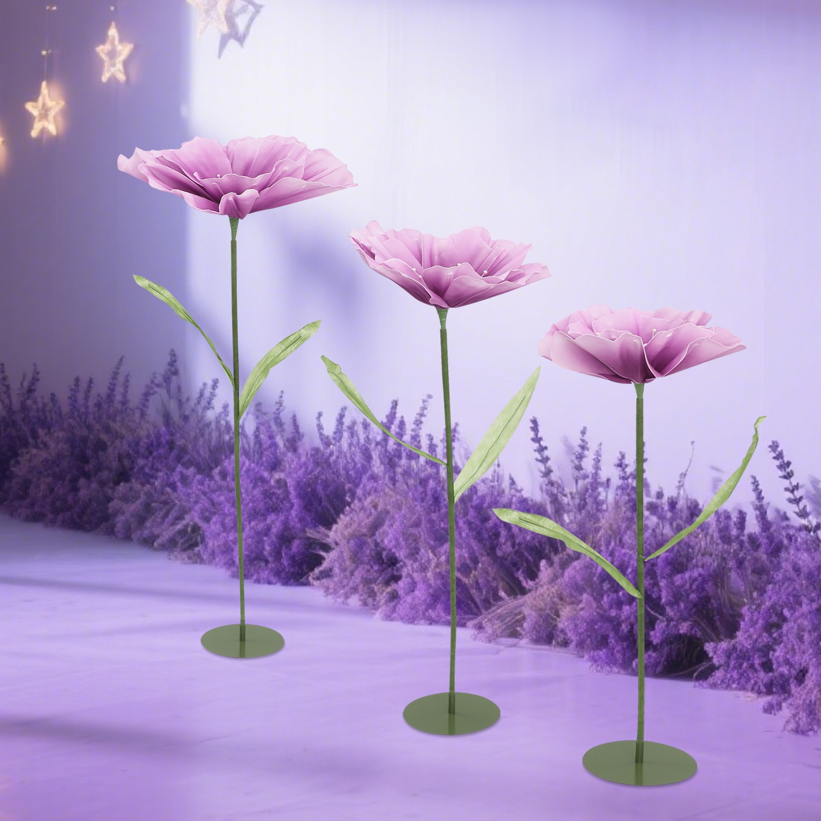 3pcs Giant Artificial Flower Poppy Free Standing Adjustable Wedding Decor Purple