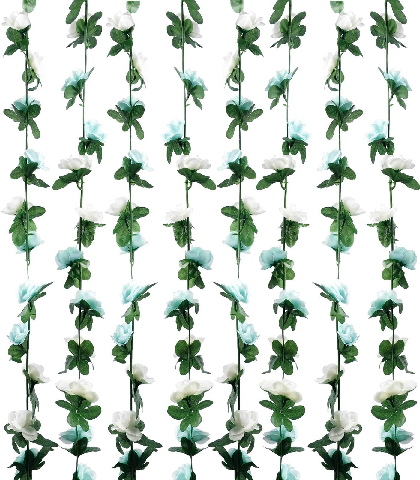 8Pcs 66FT Blue and White Flower Garland for Wedding Backdrop