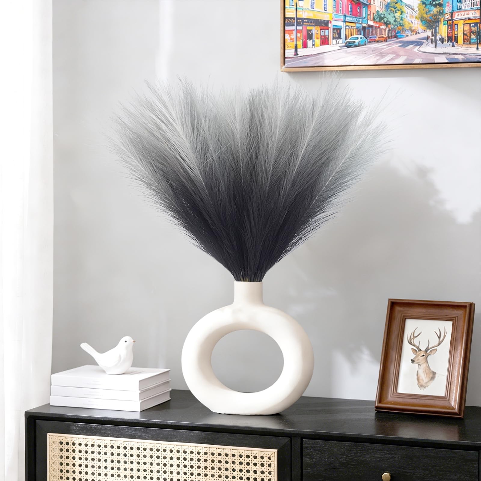 Black Pampas Grass Decor, 50Pcs 21.6 inch Artificial Faux Pompas Grass Small …