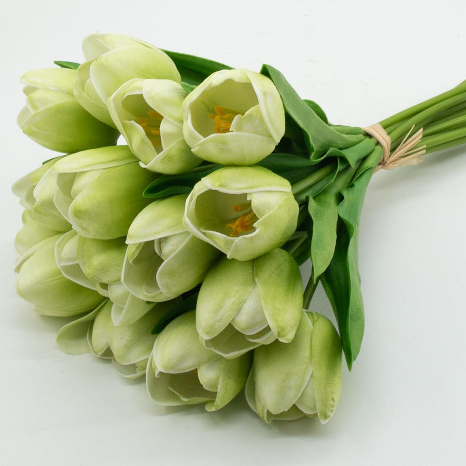 12 PCS Green Artificial Tulips Bulk RealTouch Fake Flowers Bridal Bouquet