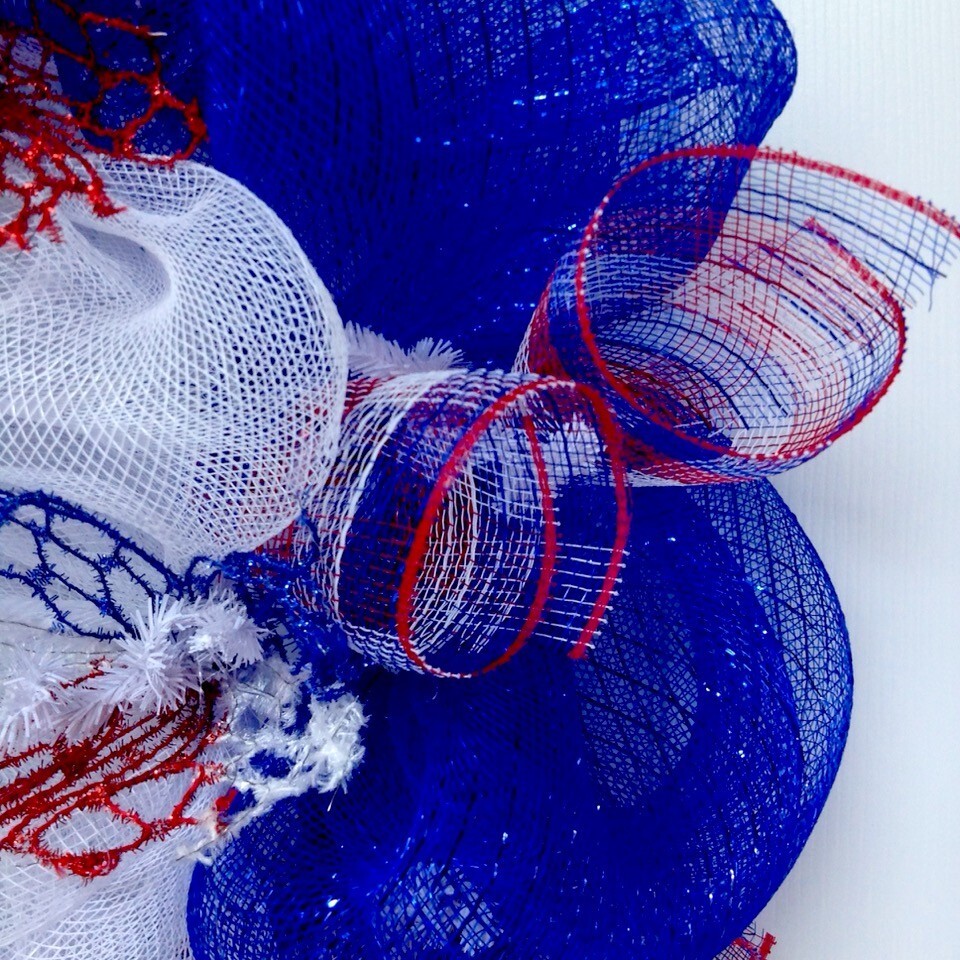 Sky Rockets In Flight Patriotic Handmade Deco Mesh Wreath 24 inch or 28 Inch