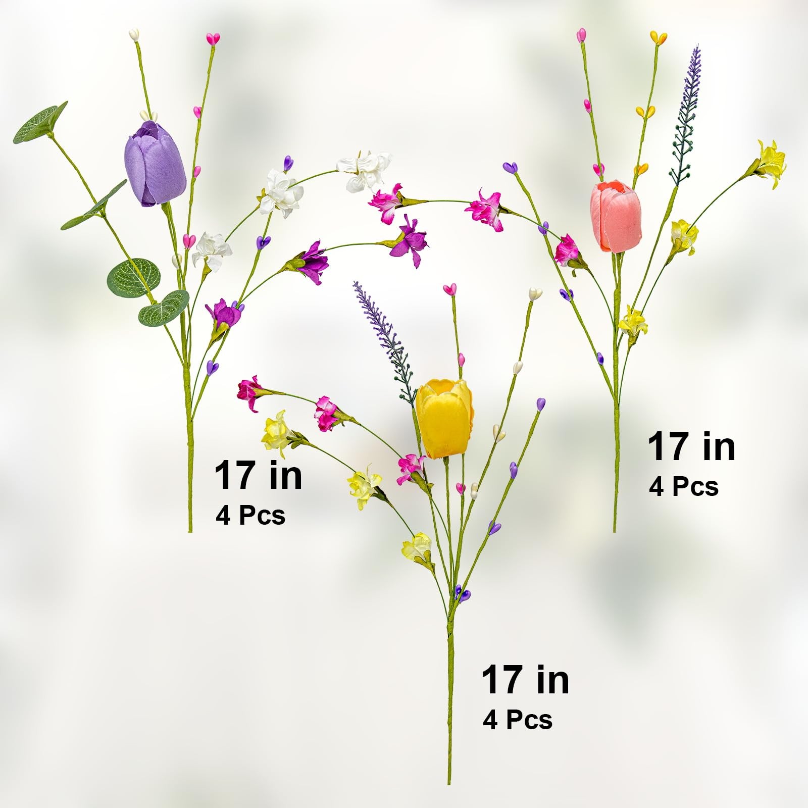 Artificial Spring Flowers 12 Pack Spring Flower Stems 17 Inch Floral Picks wi…