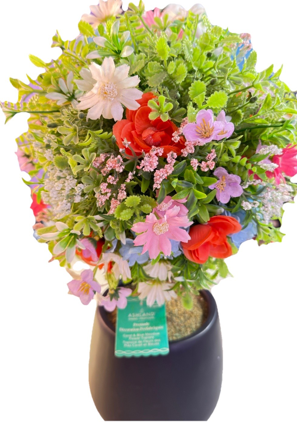Ashwood 18” Coral & Blue Meadow Flower Artificial Topiary Plant In Black Planter