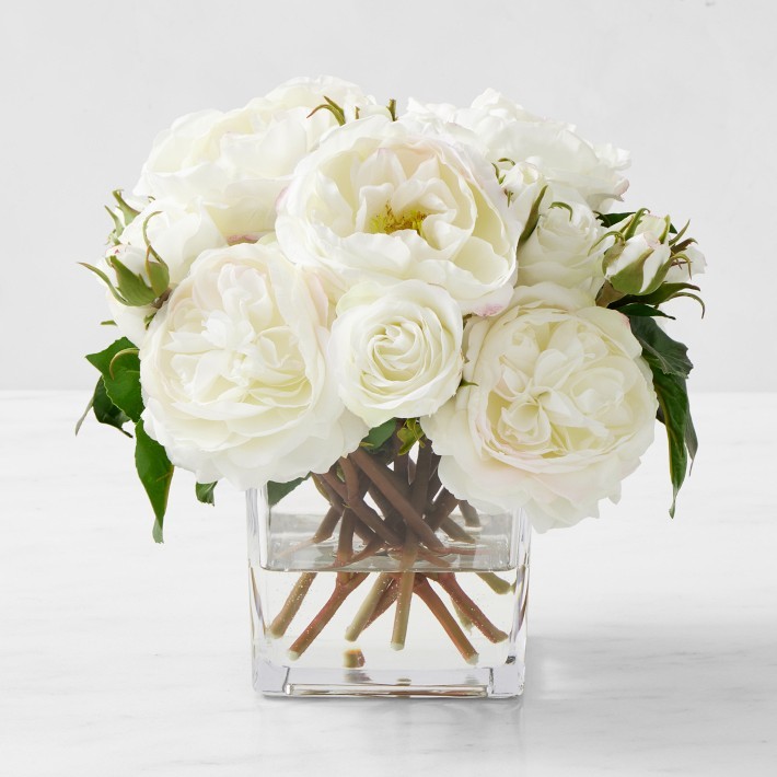 Faux White Rose Arrangement in Vase-Williams Sonoma|33818