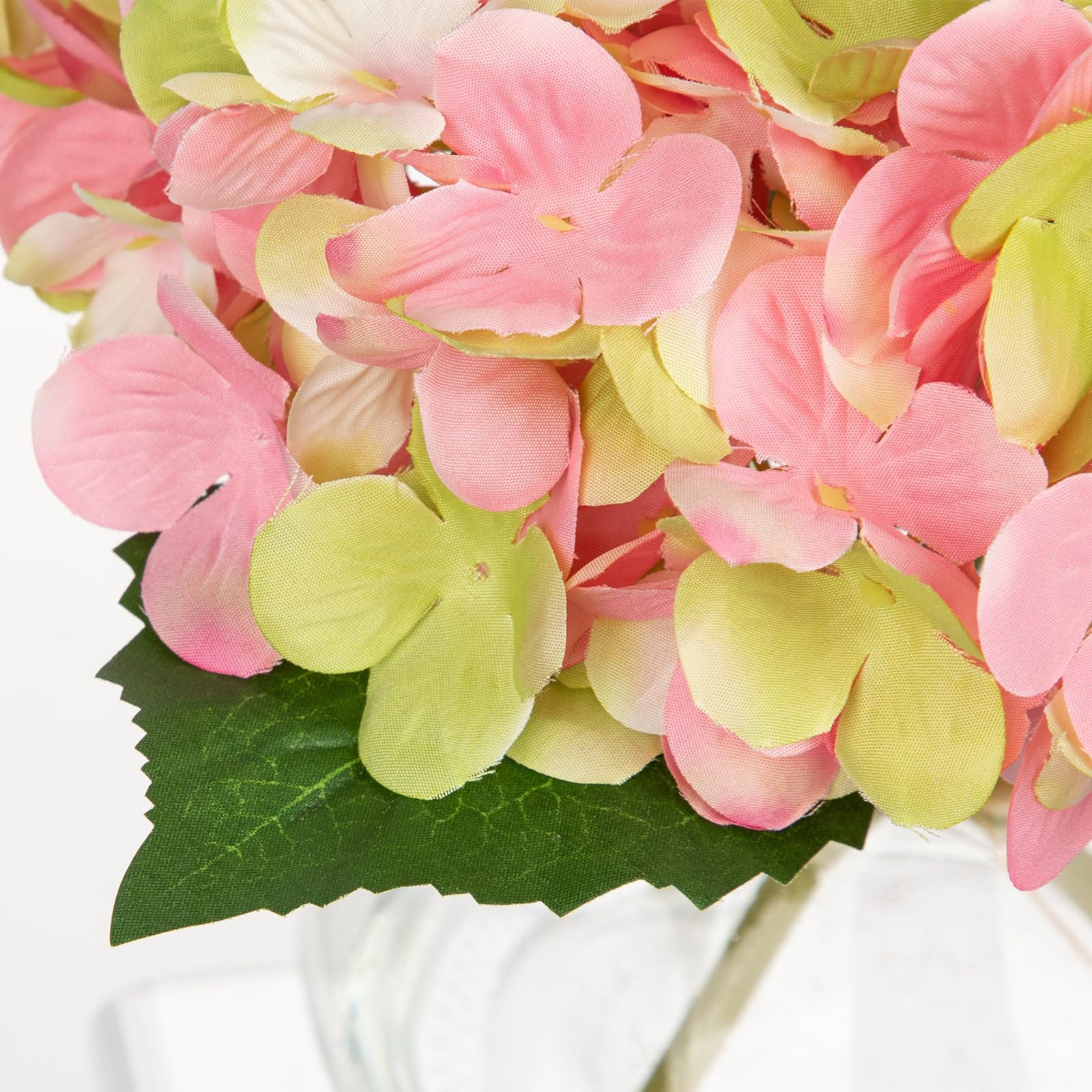 Hydrangea Artificial Flowers with Glass Vase Pink-Green Silk Faux Flowers Arr…